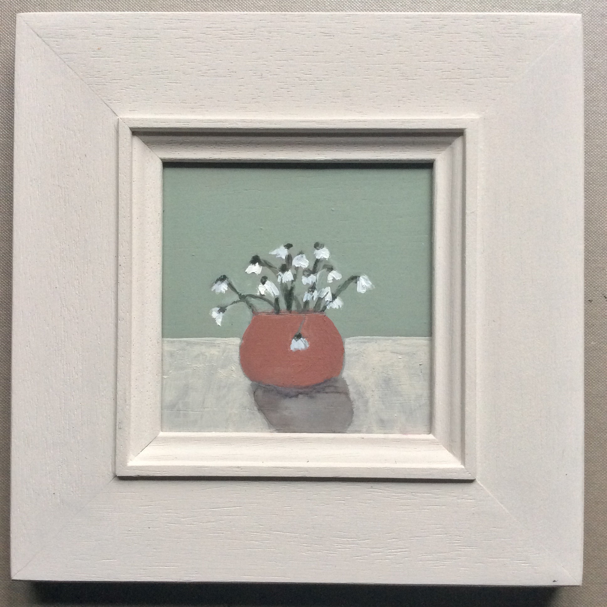 Mixed Media art on wood By Louise O’Hara  “snowdrops in the kitchen”