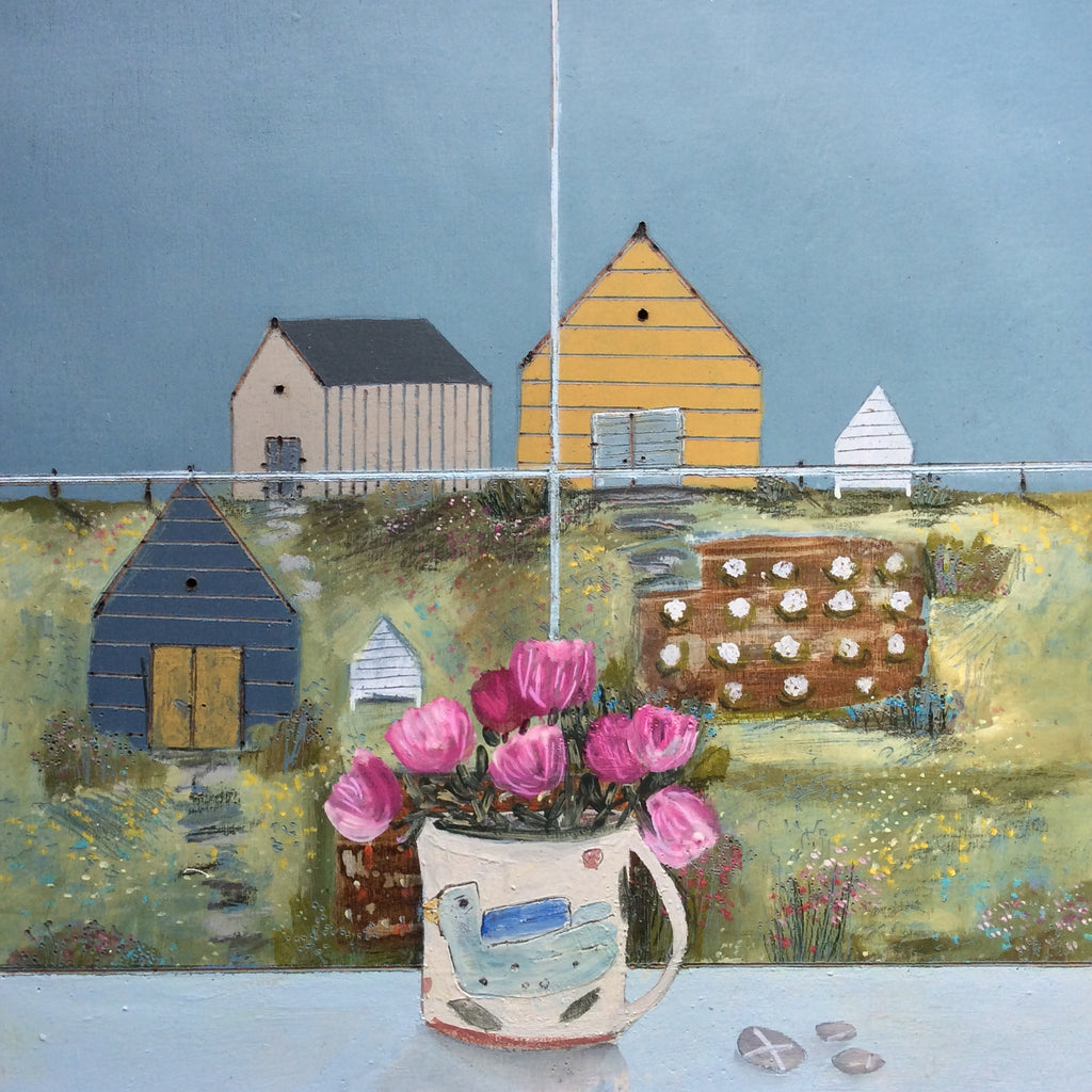 Mixed Media Art By Louise O'Hara - “Allotment window” on wood