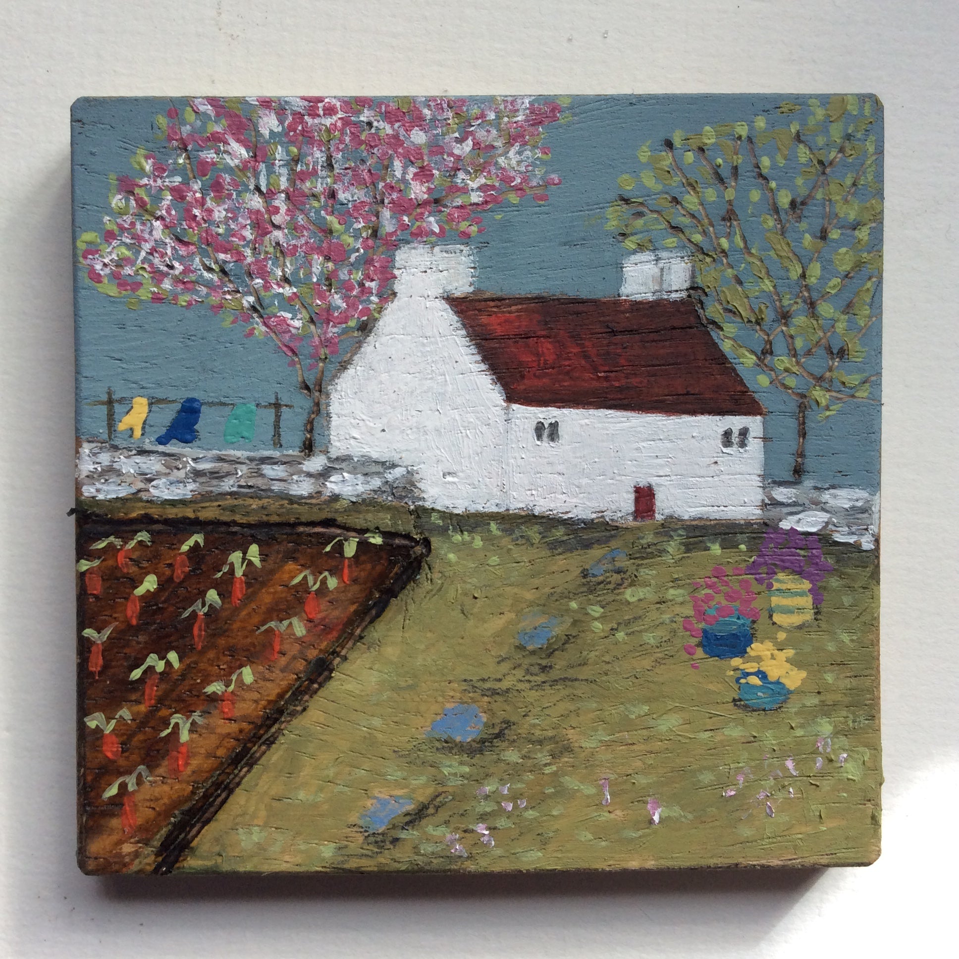 Copy of Mini Mixed Media Art on wood By Louise O'Hara - "Allotment Cottage”
