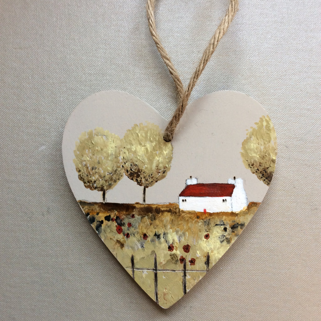 Mixed Media  art on wood Heart By Louise O’Hara  “Poppies”