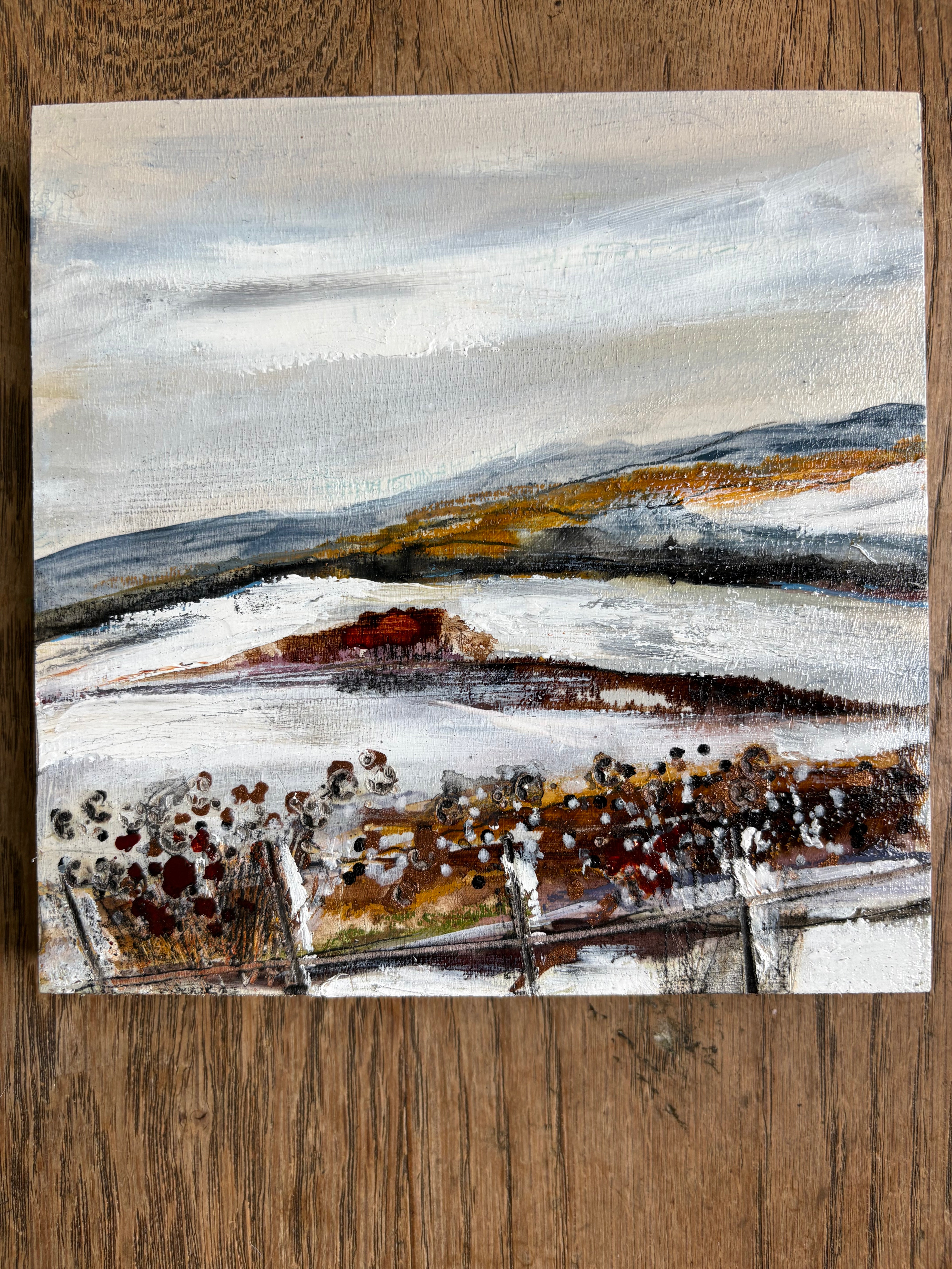 art on wood By  Louise O’Hara “Snow across the valley’