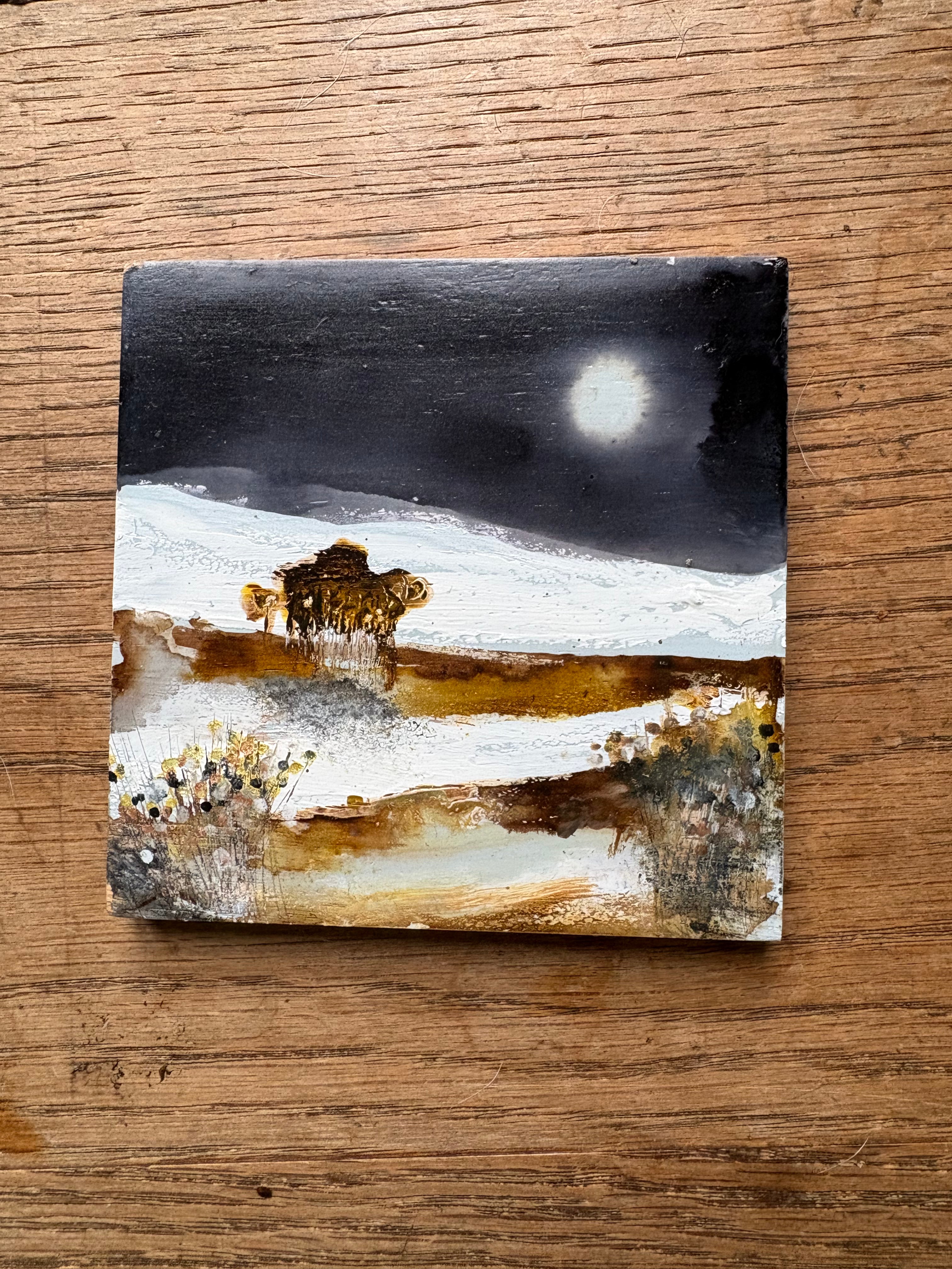 Mixed Media Art on wood By Louise O'Hara “Frosty night”