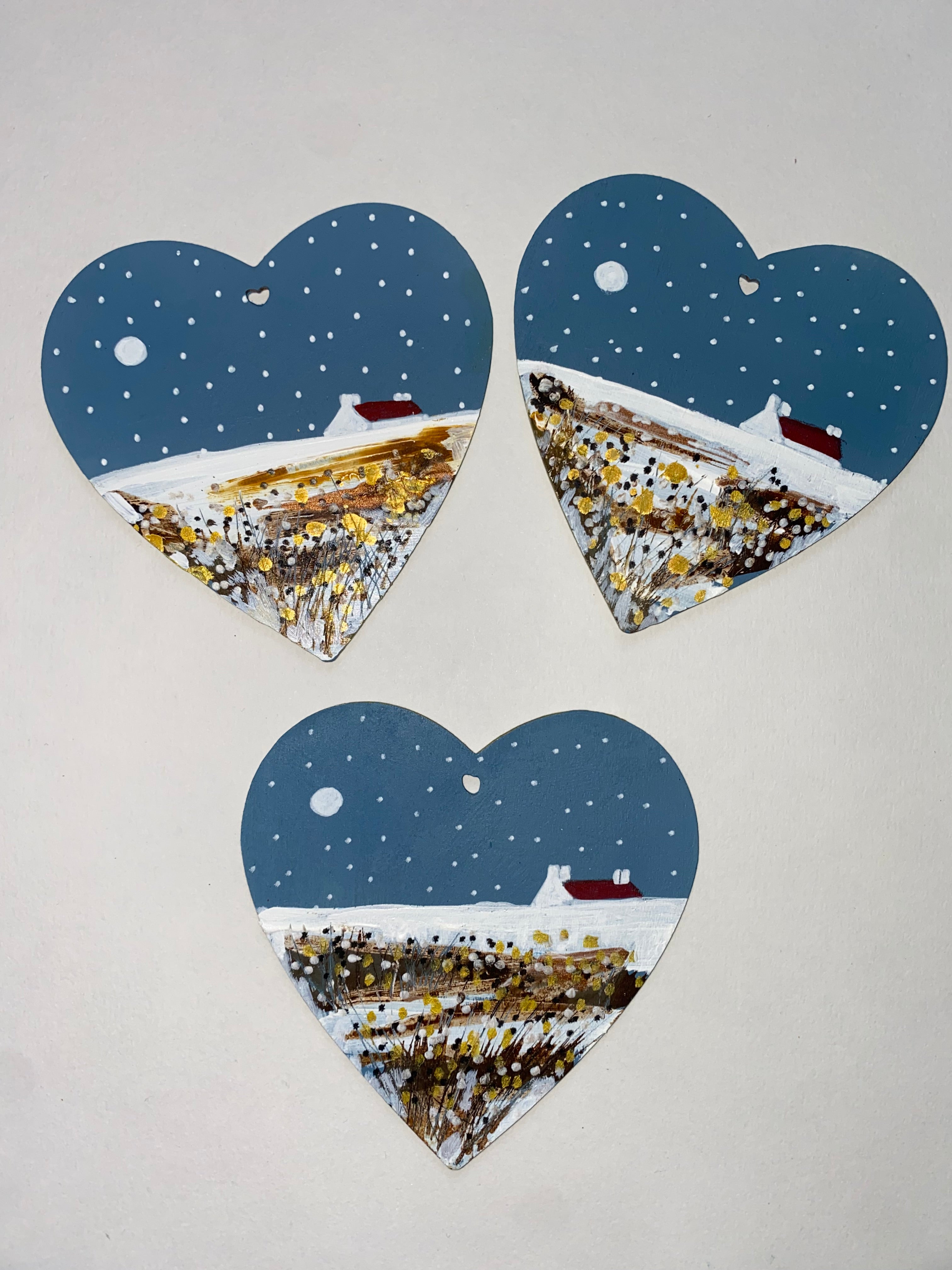 Mixed Media  art on wood By Louise O’Hara “winter Heart Hanger”