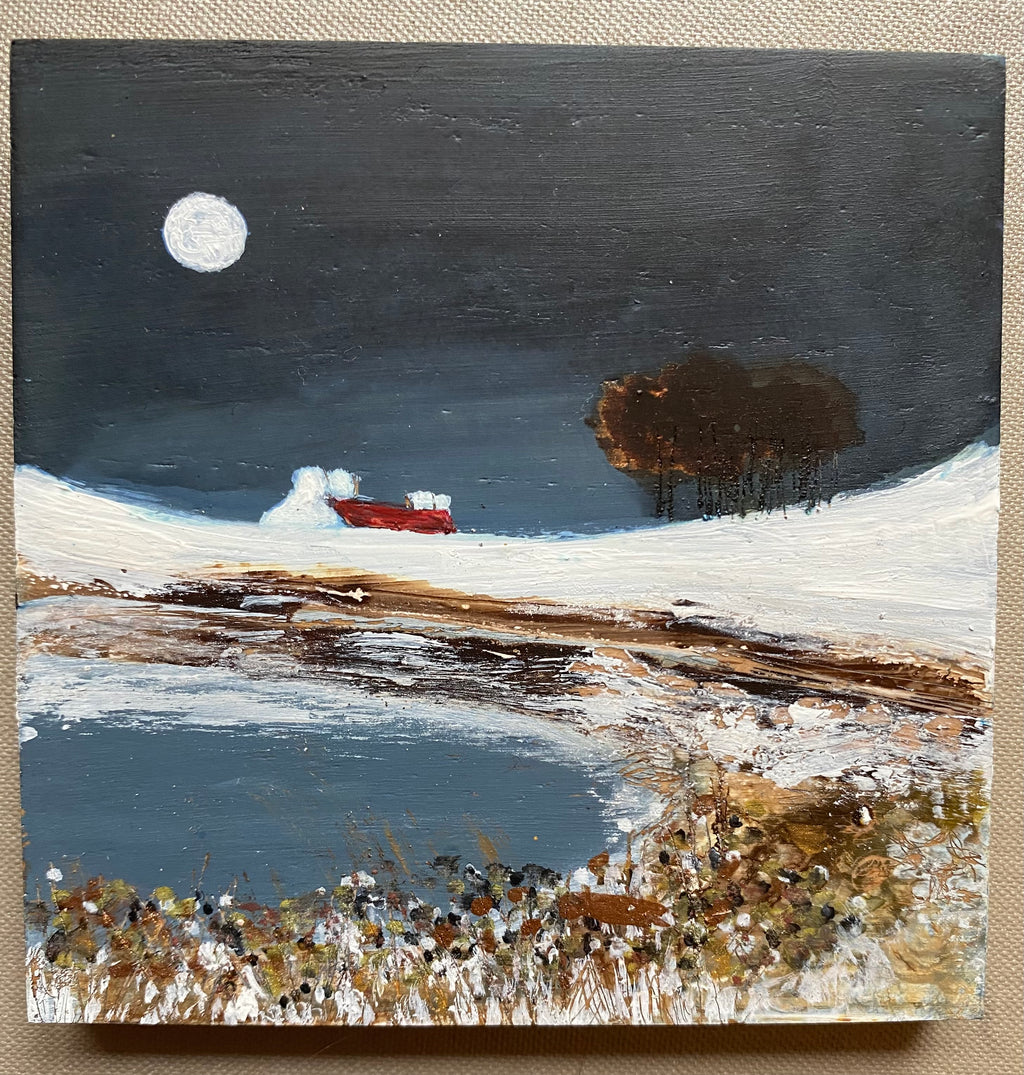 Mixed Media art on wood By Louise O’Hara  “Midnight Tarn”