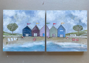 Mixed Media art on wood By Louise O’Hara “A long beach day”