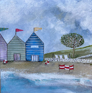 Mixed Media art on wood By Louise O’Hara “A long beach day”