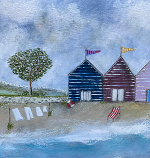 Mixed Media art on wood By Louise O’Hara “A long beach day”