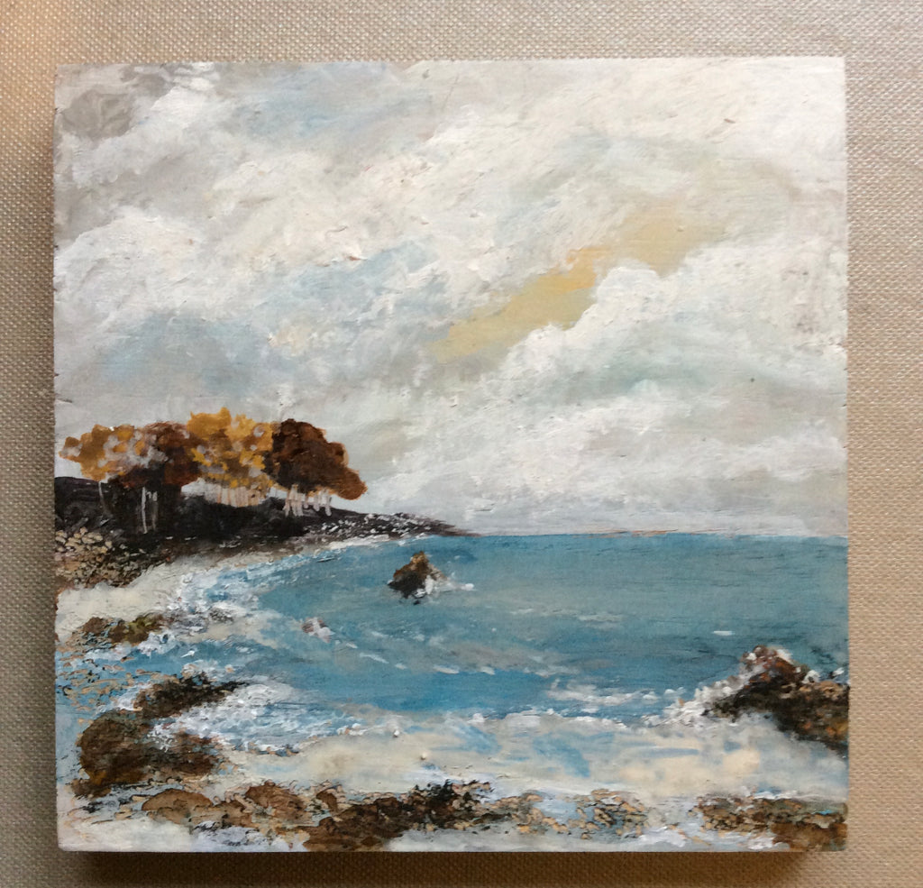 Mixed Media  art on wood By Louise O’Hara “A Rocky Cove”