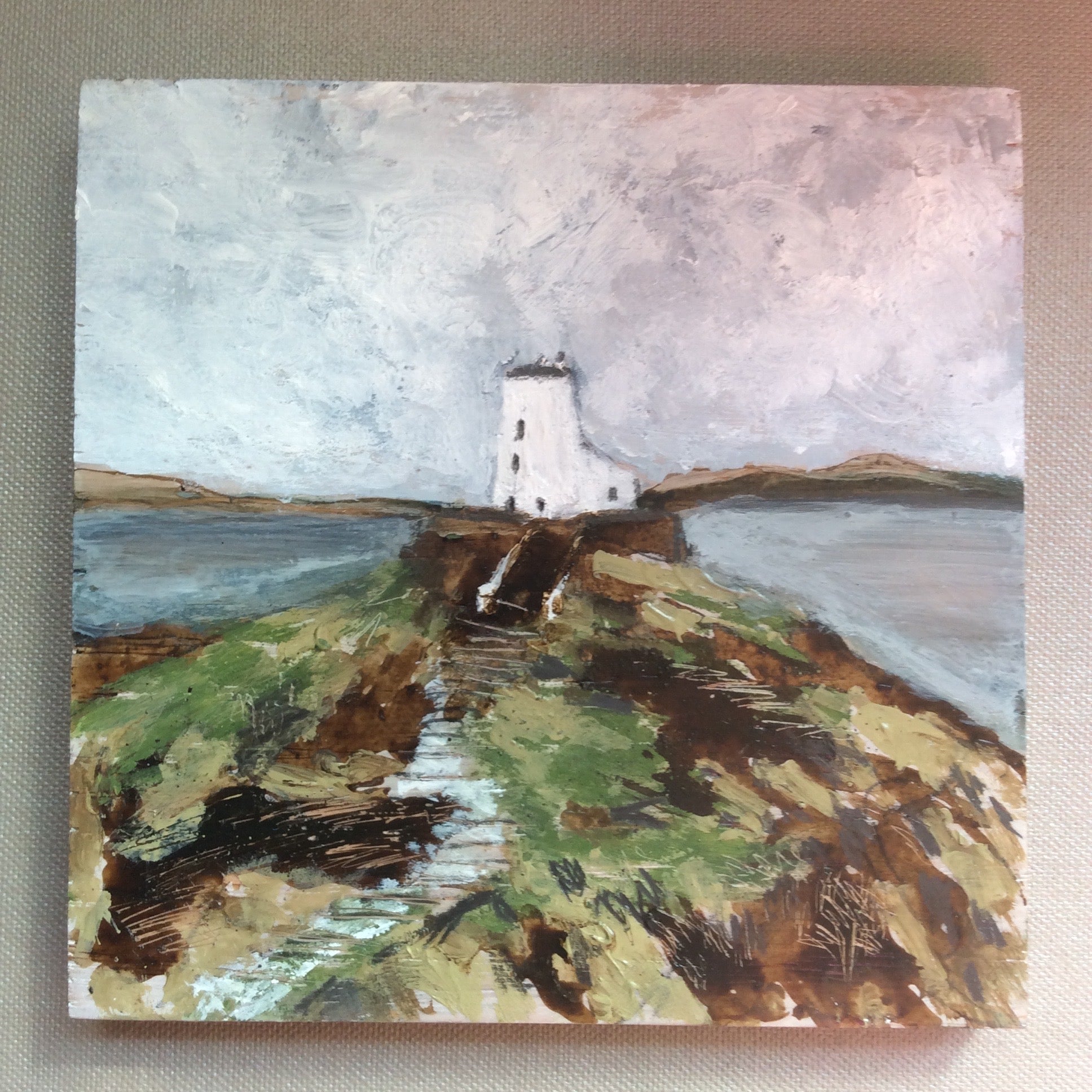 Mixed Media  art on wood By Louise O’Hara  “Llanddwyn Island Lighthouse”