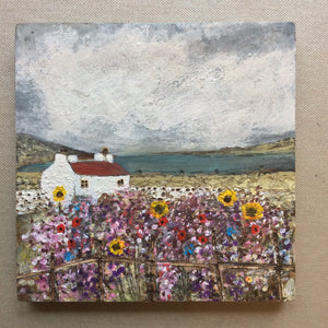 Mixed Media  art on wood By Louise O’Hara  “sunflowers”
