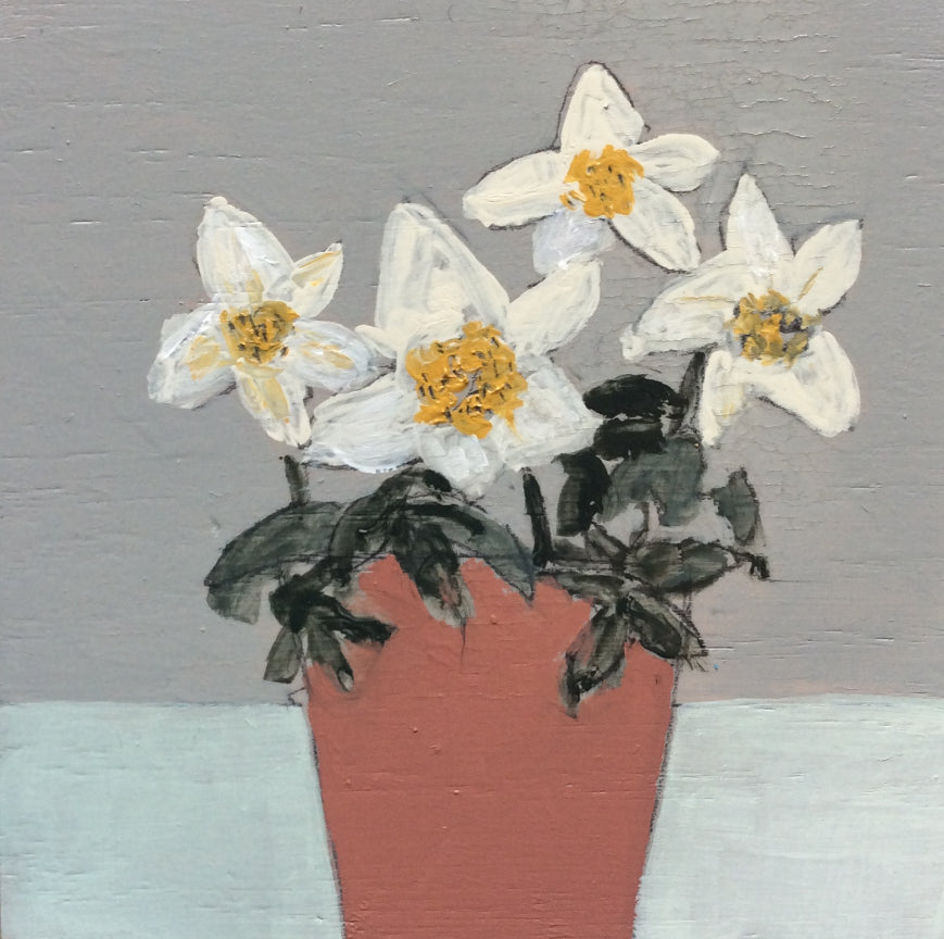 Mixed Media art on wood By Louise O’Hara  “Hellebores”