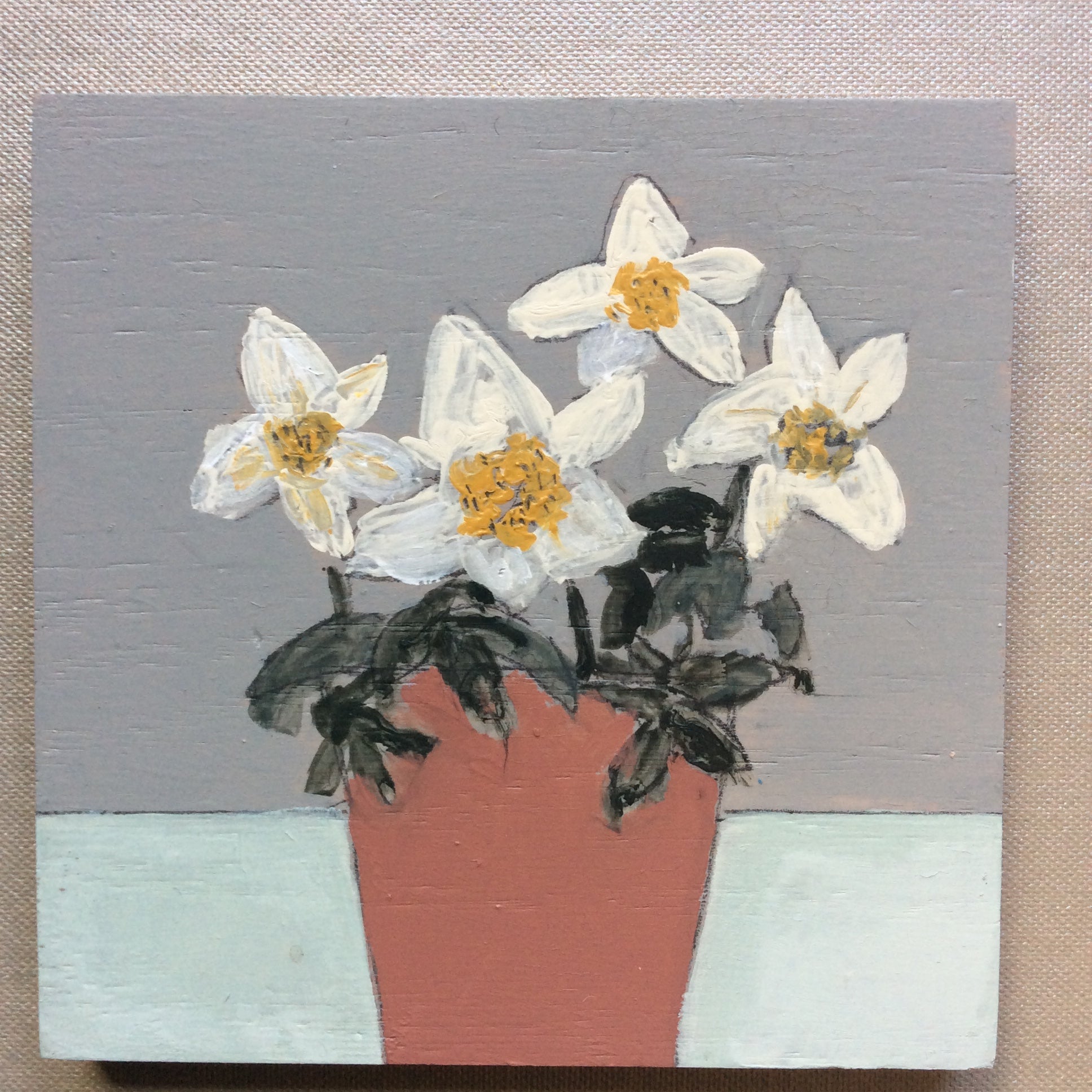 Mixed Media art on wood By Louise O’Hara  “Hellebores”