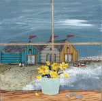 Mixed Media art on wood By Louise O’Hara  “The Beach Huts”