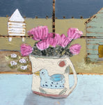 Mixed Media art on wood By Louise O’Hara  “out to the garden shed”