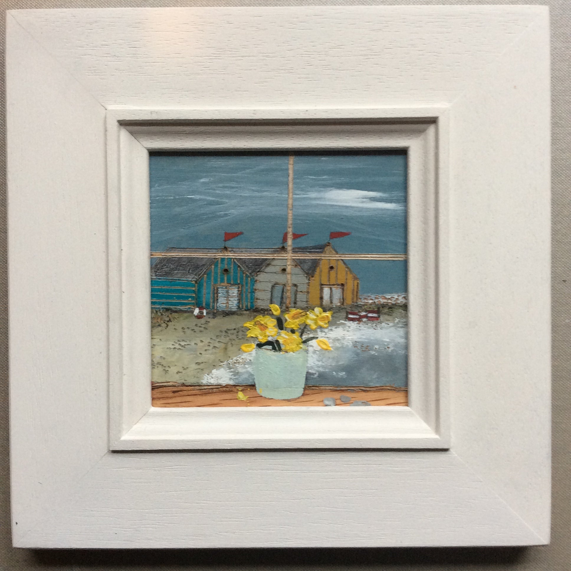 Mixed Media art on wood By Louise O’Hara  “The Beach Huts”