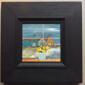 Mixed Media art on wood By Louise O’Hara  “The Beach Huts”