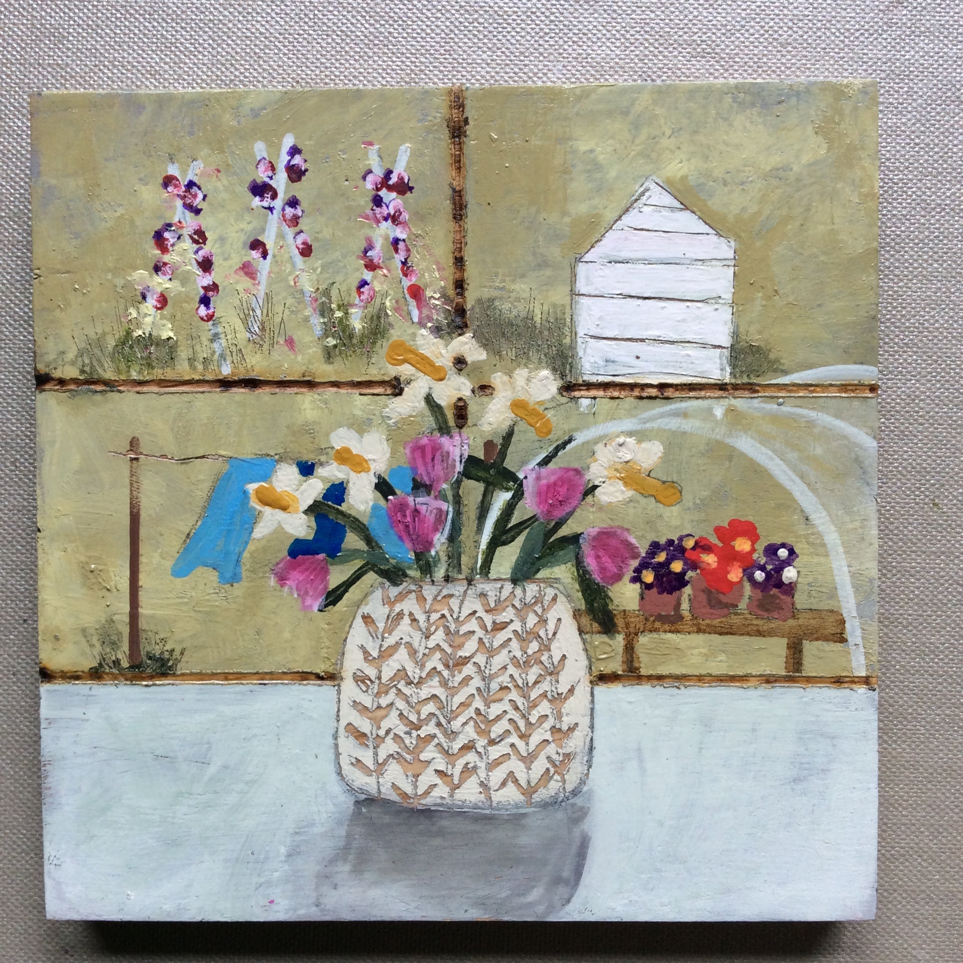 Mixed Media art on wood By Louise O’Hara  “Spring is in the air”