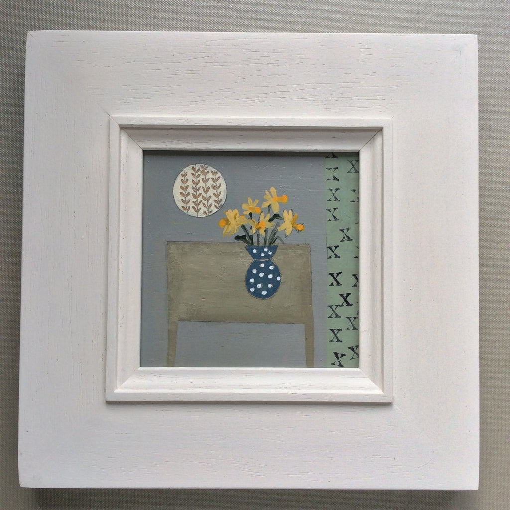Mixed Media art on wood By Louise O’Hara  “Dotty about daffodils”