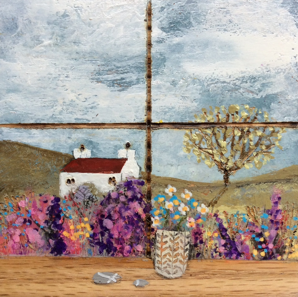 Mixed Media art on wood By Louise O’Hara “Forget me nots”