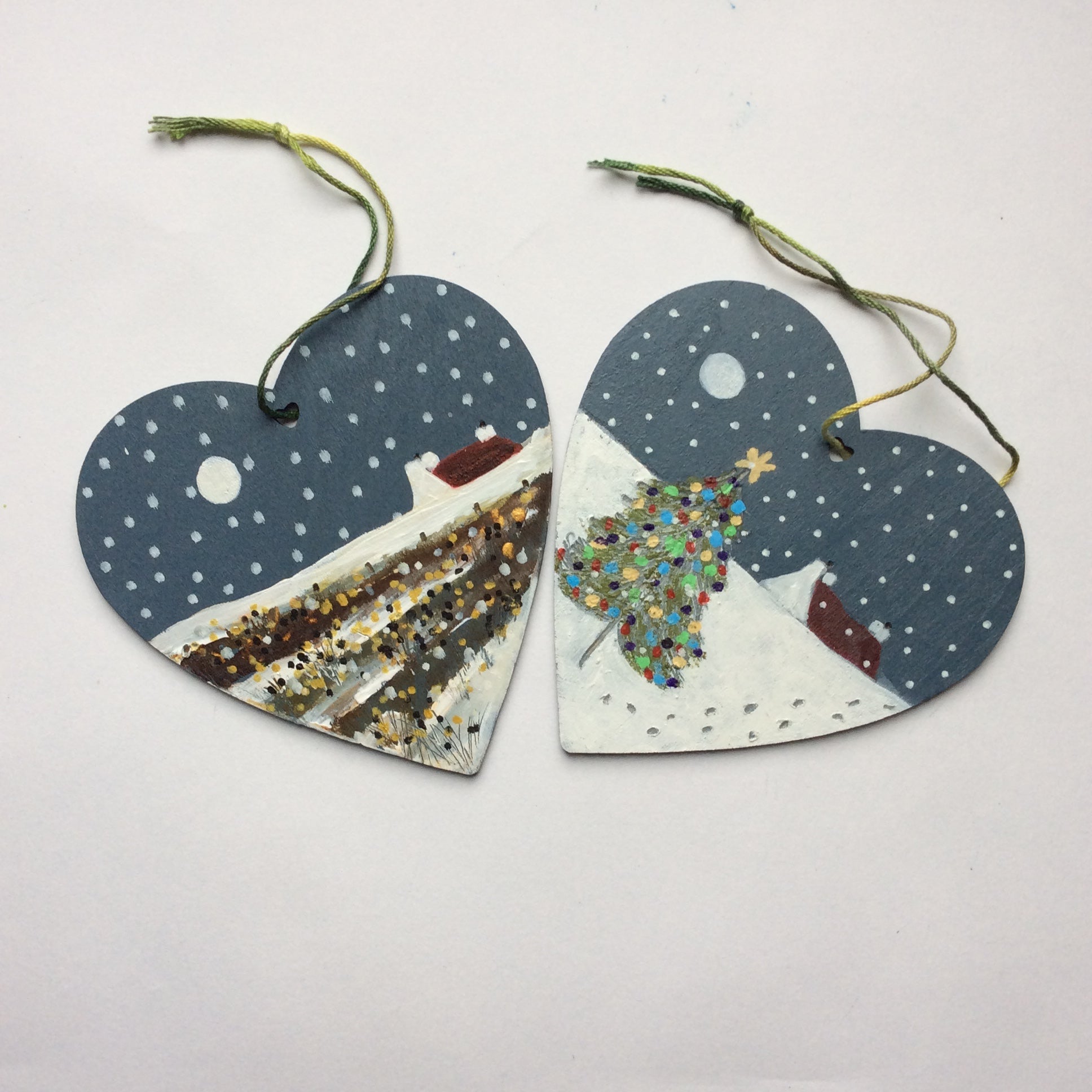 Mixed Media art on wood By Louise O’Hara “winter Heart Hanger x 2”