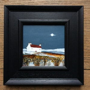 Mixed Media art on wood By Louise O’Hara “A croft by moonlight”