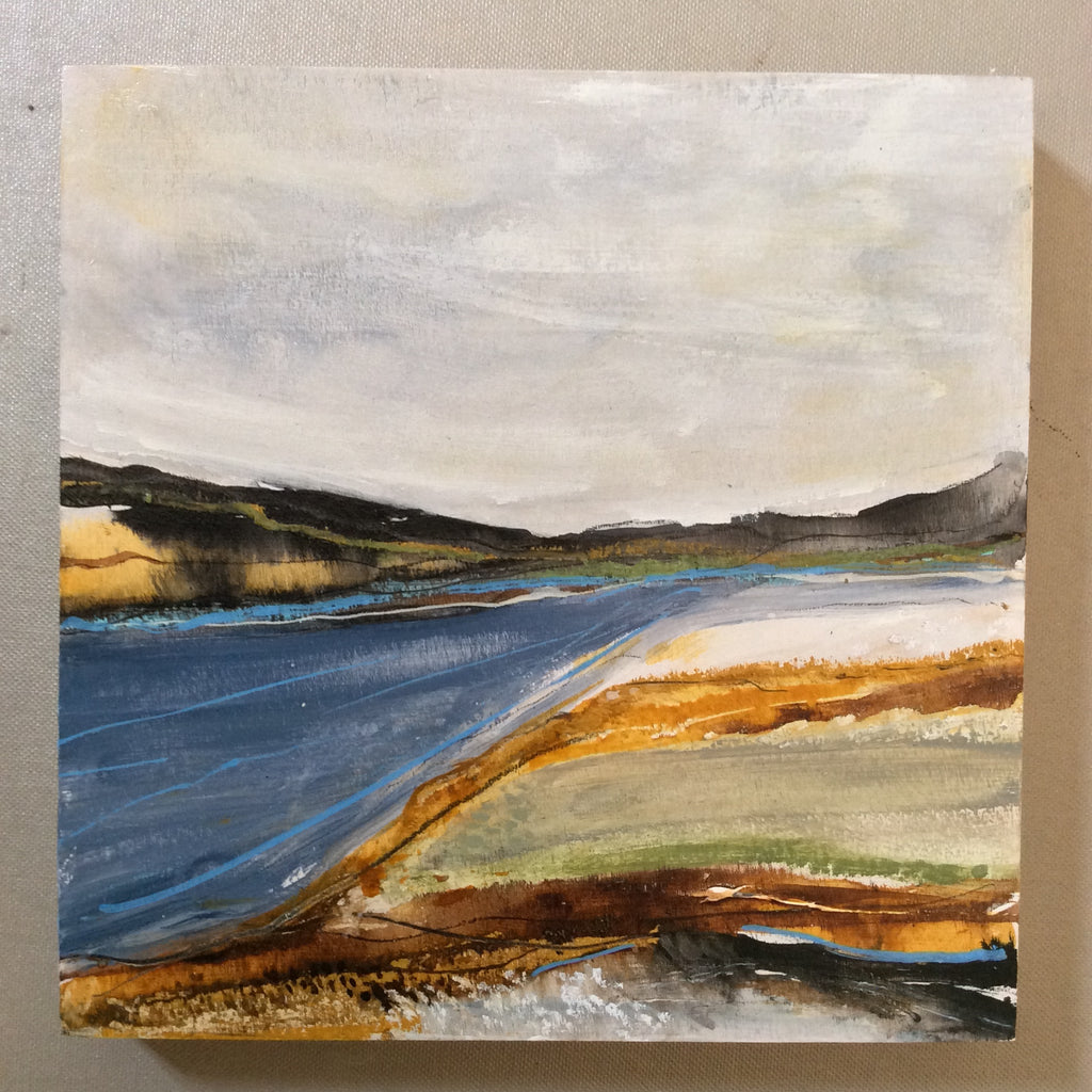 Mixed Media art on wood By Louise O’Hara “A fast flowing river”