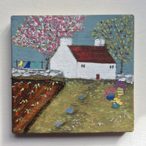 Copy of Mini Mixed Media Art on wood By Louise O'Hara - "Allotment Cottage”