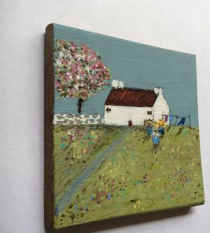 Mixed Media Art on wood By Louise O'Hara - "An early Spring wash day”