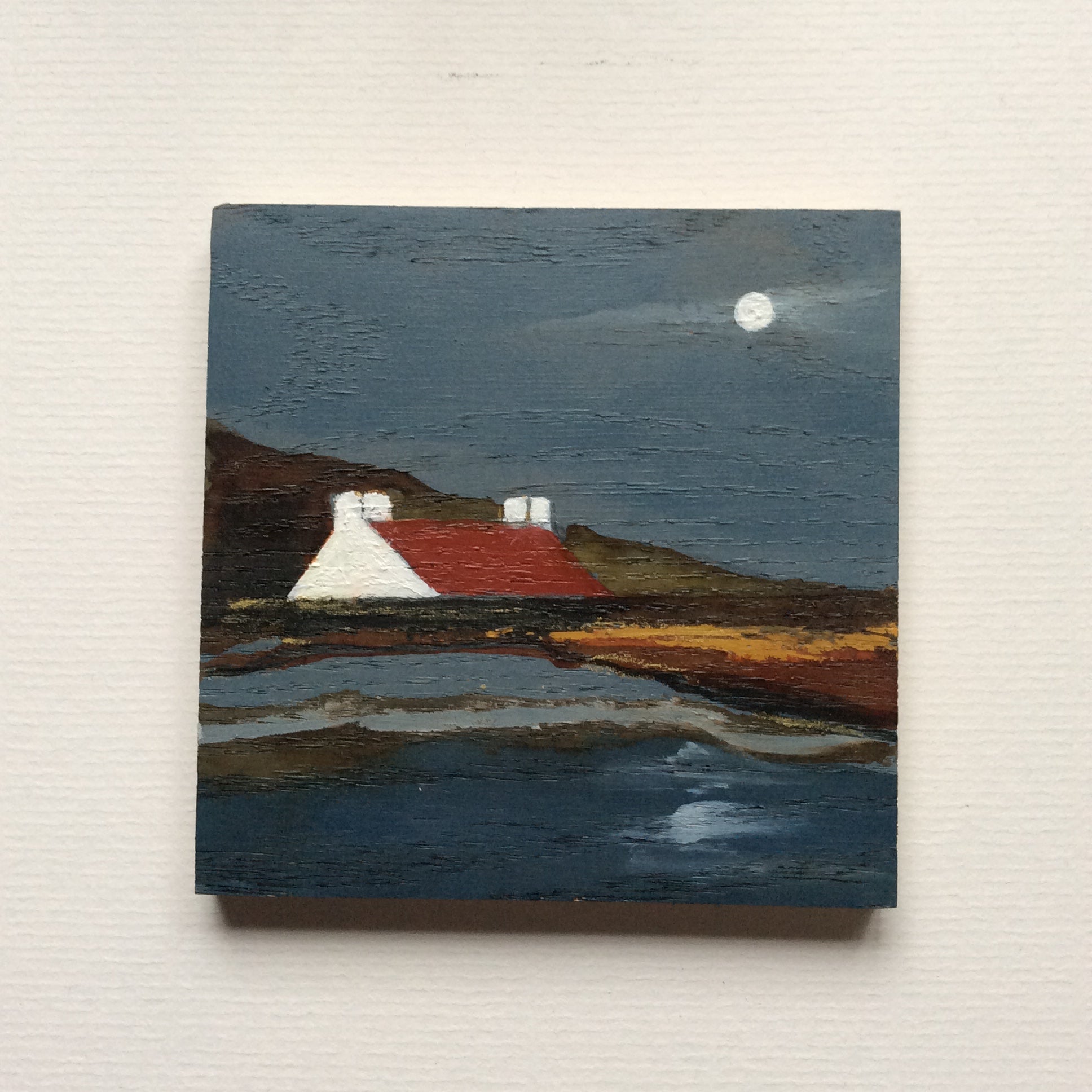 Mixed Media Art on wood By Louise O'Hara - "The Cottage with the red roof”