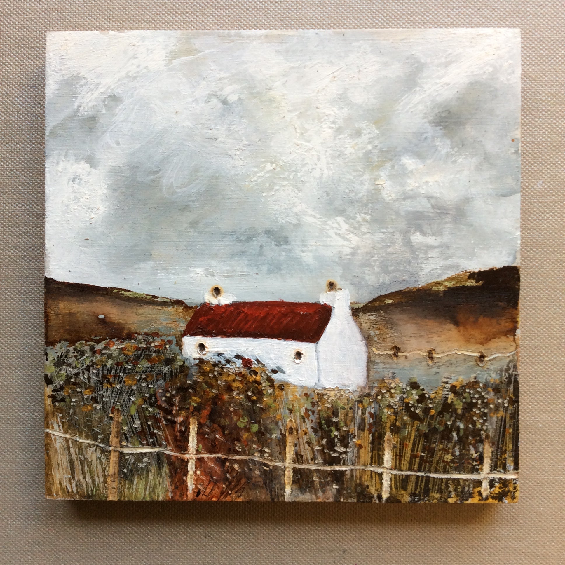 Copy of Mixed Media  art on wood By Louise O’Hara “Red Roof Croft House”