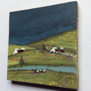 Mixed Media Art on wood By Louise O'Hara - "Under the dark sky lay lush green fields”