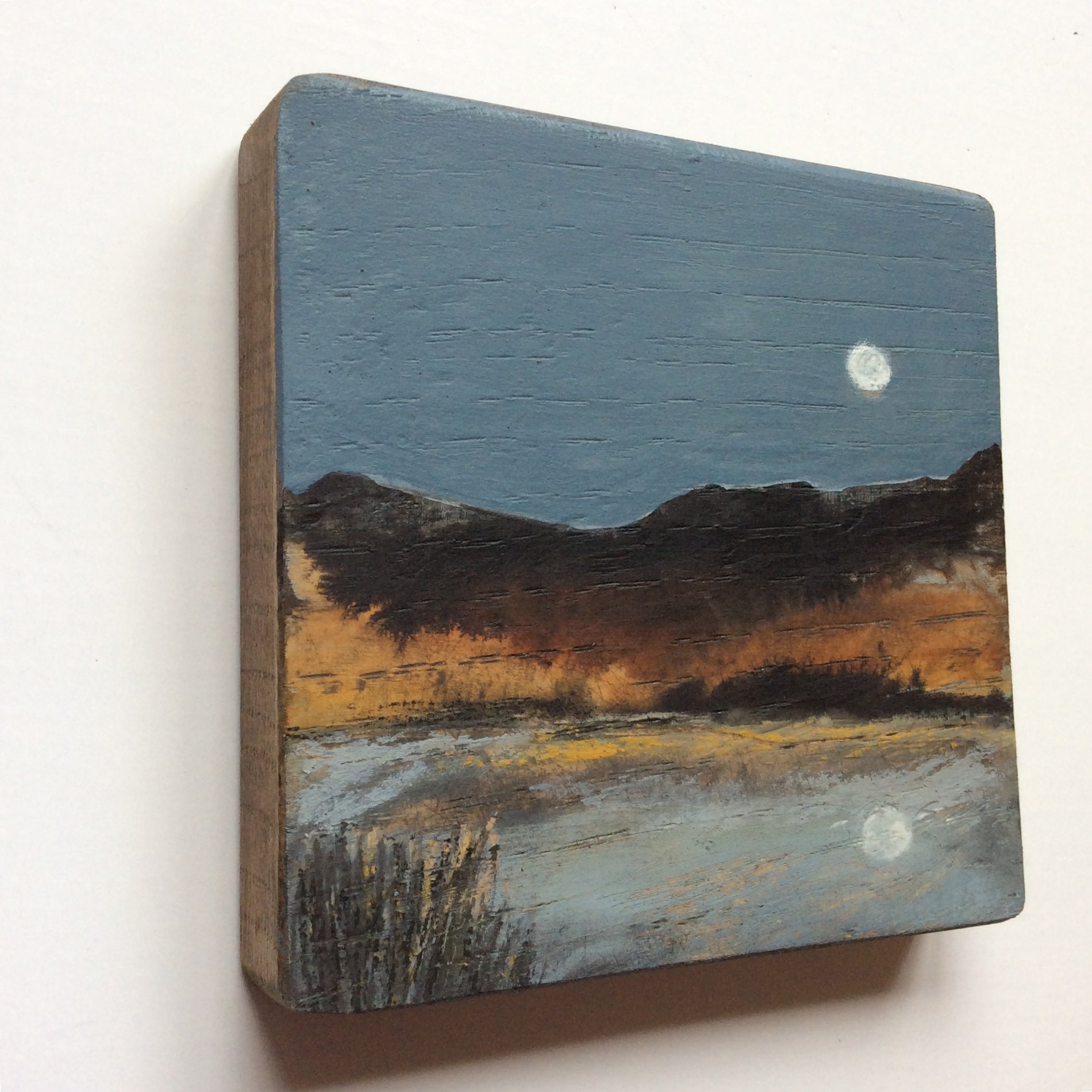 Mini Mixed Media Art on wood By Louise O'Hara - "An evening stroll along the river"