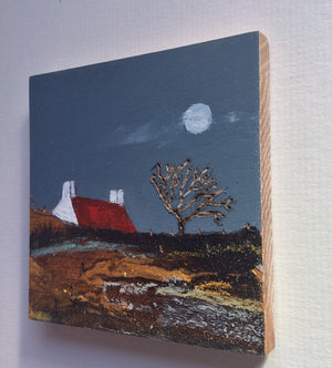 Mini Mixed Media Art on wood By Louise O'Hara - "Along the path to The old rugged tree"