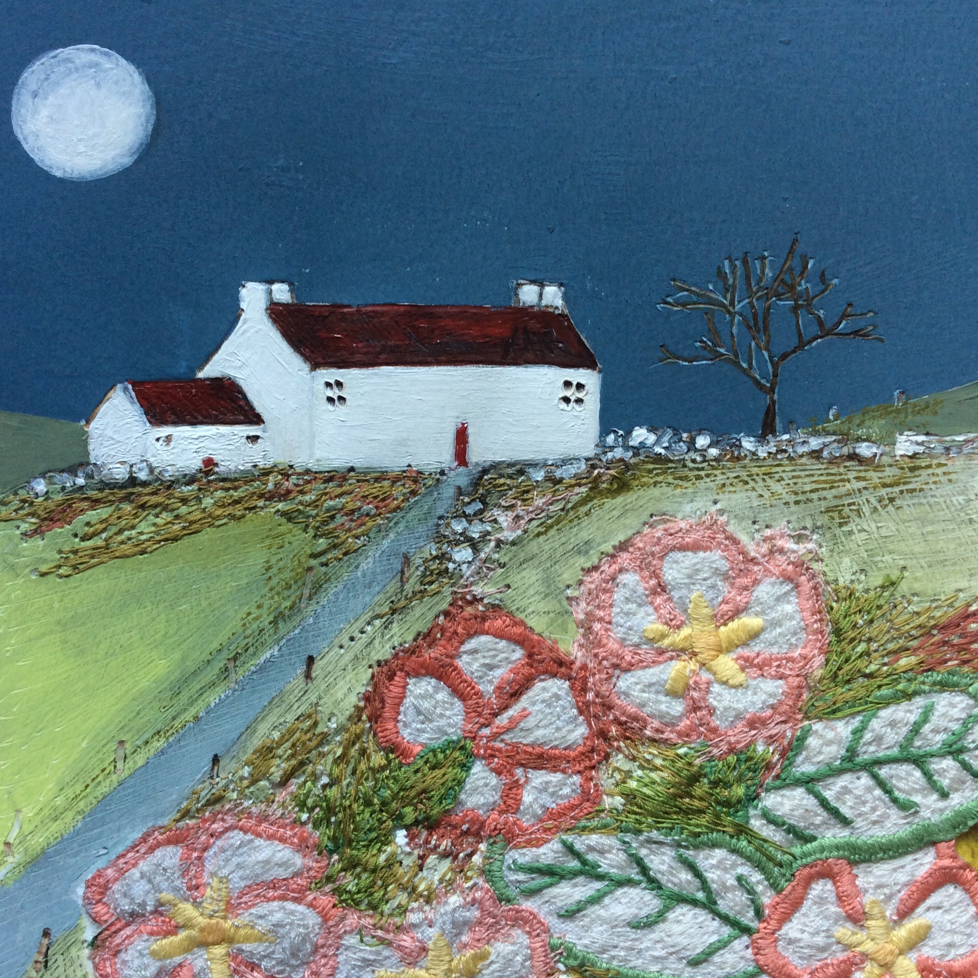 Mixed Media Art By Louise O'Hara - "The tree looks magical by the light of the moon"