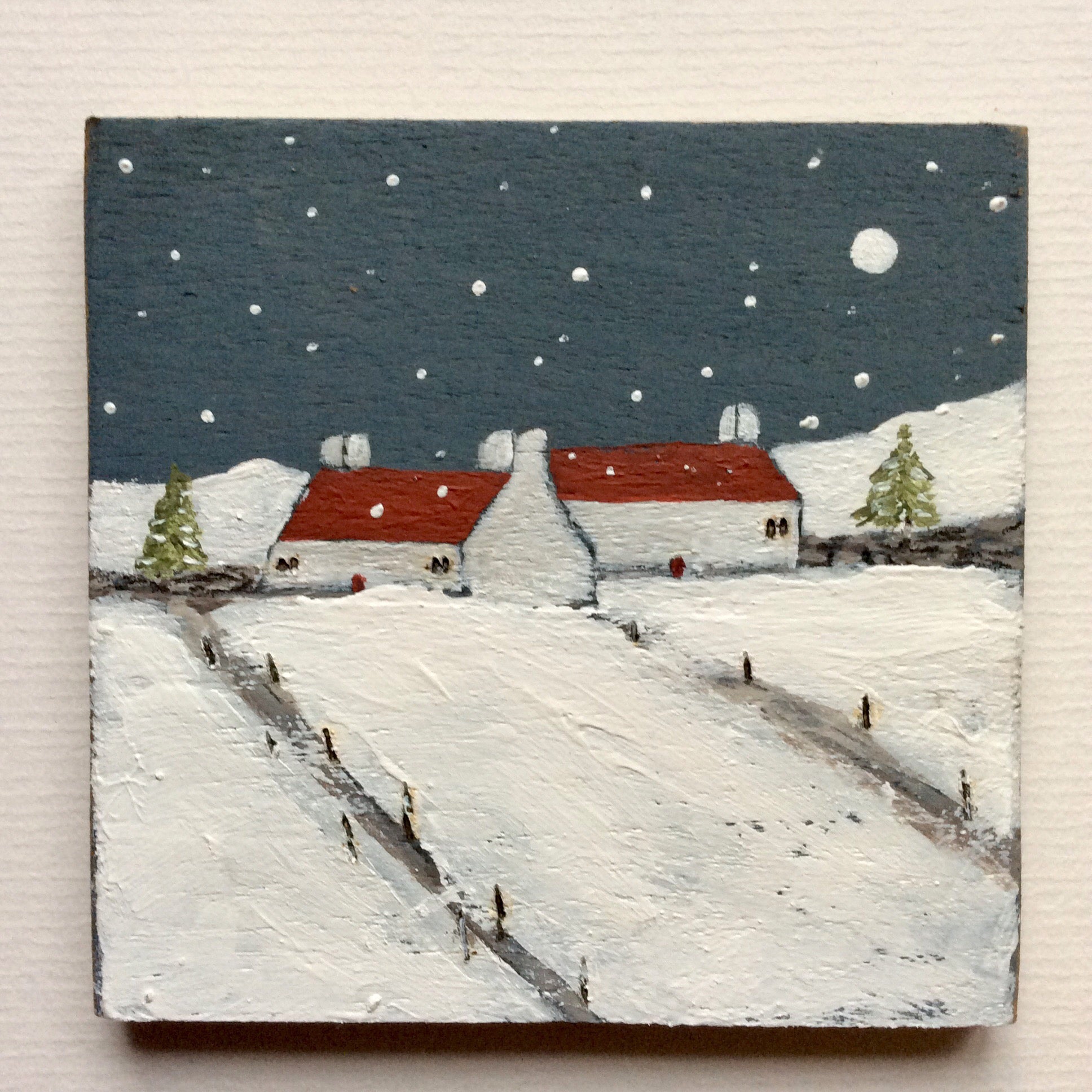 Mixed Media Art on wood By Louise O'Hara - "Winter on the Croft”