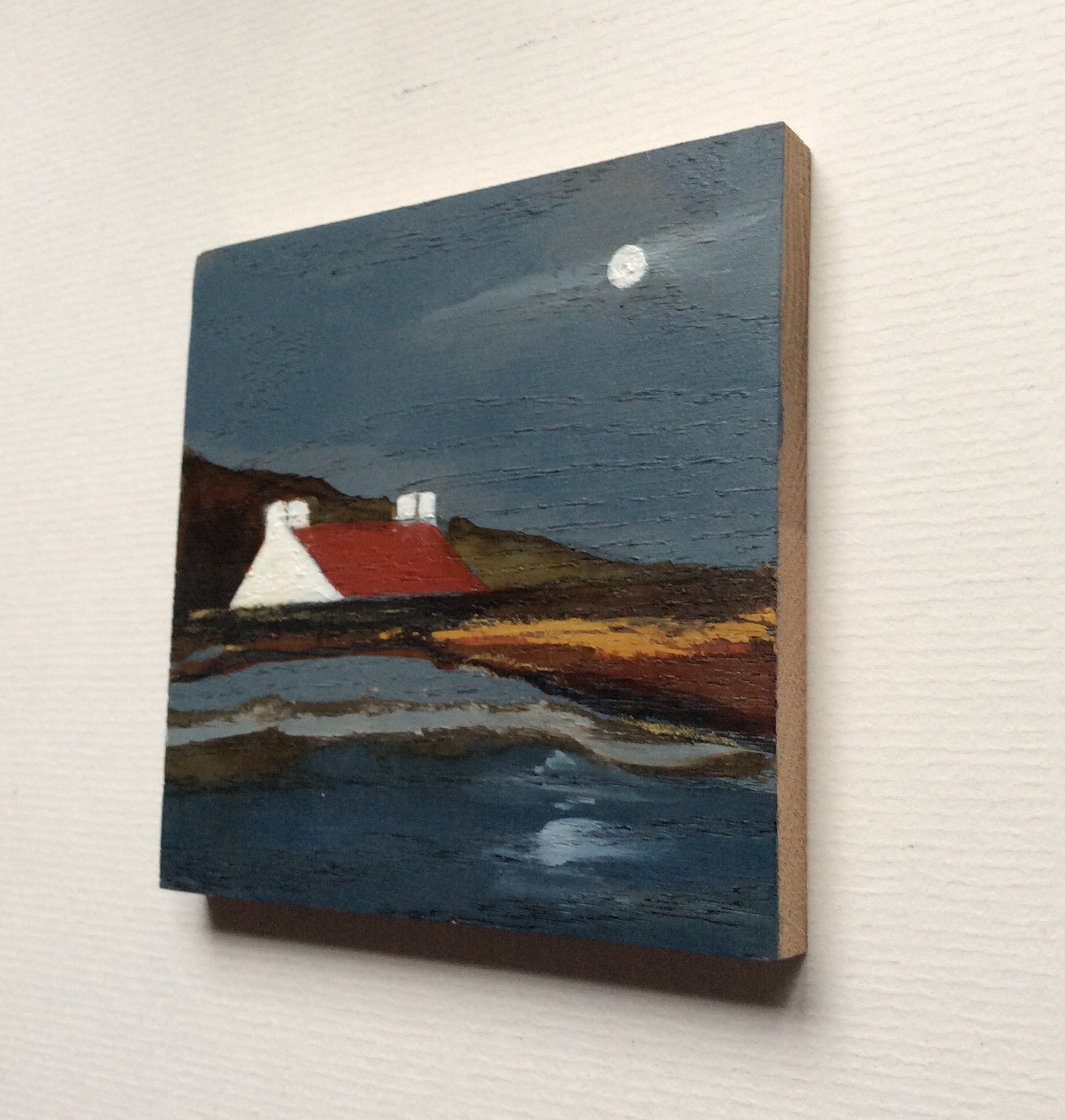 Mixed Media Art on wood By Louise O'Hara - "The Cottage with the red roof”