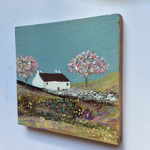 Mini Mixed Media Art on wood By Louise O'Hara - "A mid summer meadow”