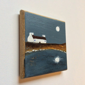 Mini Mixed Media Art on wood By Louise O'Hara - "Lit by the Wolf Moon”
