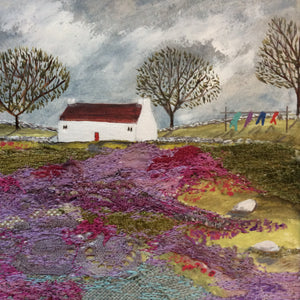 Mixed Media Art By Louise O'Hara “Lavender Field Cottage”
