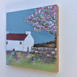 Mixed Media Art on wood By Louise O'Hara - "Springtime Cottage”