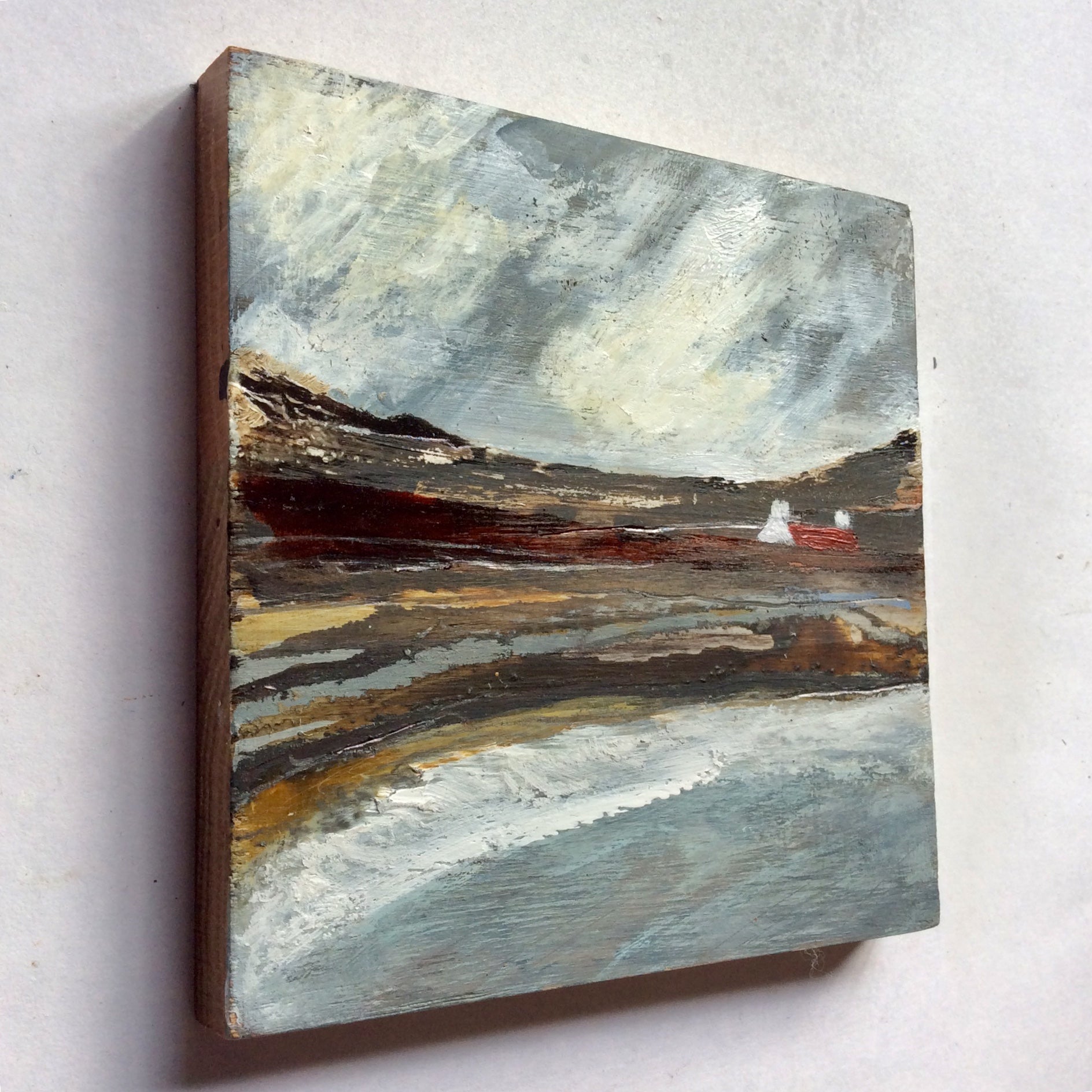 Mini Mixed Media Art on wood By Louise O'Hara - "A storm at high tide”