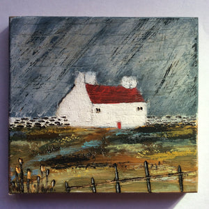 Mini Mixed Media Art on wood By Louise O'Hara - "April showers”
