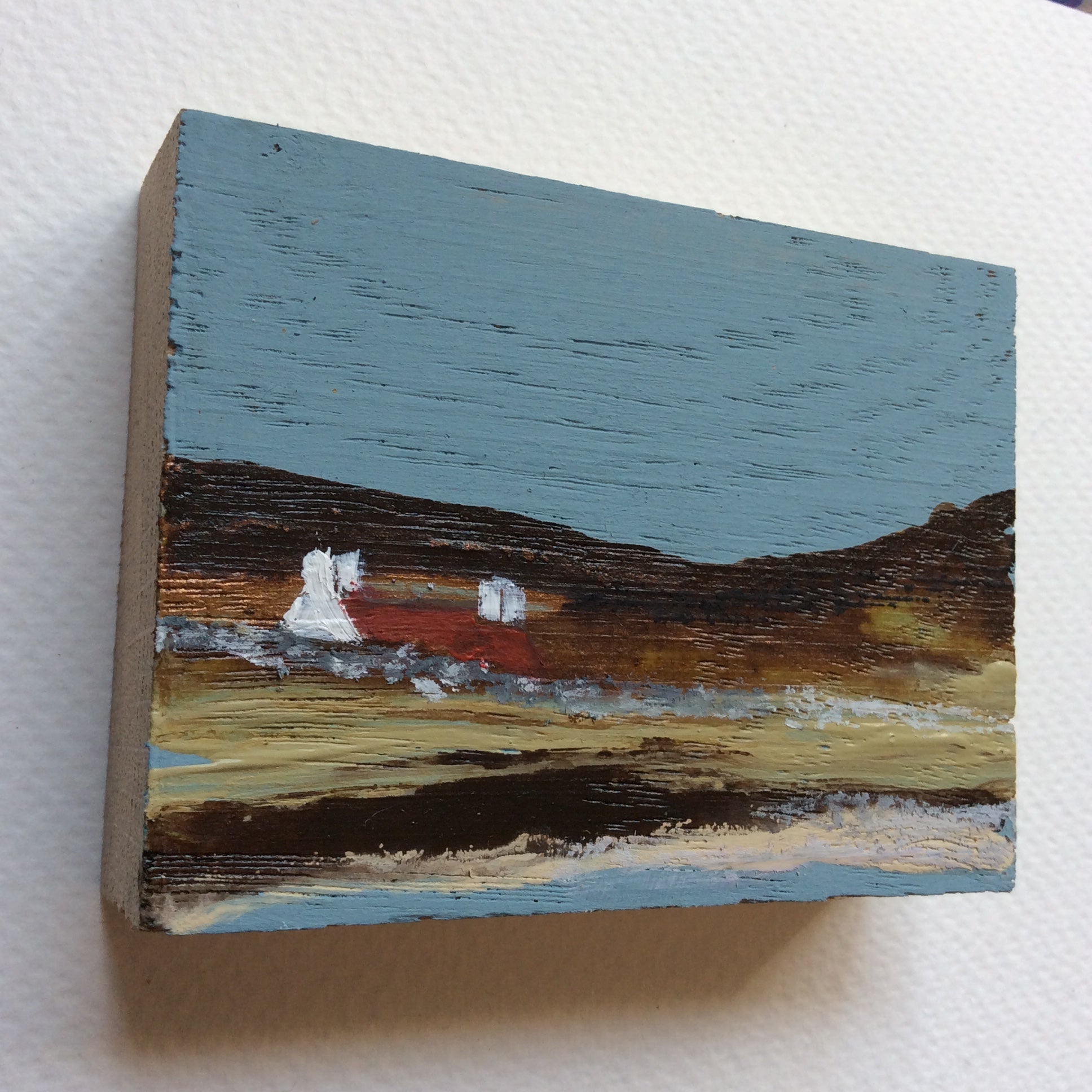 Miniature Mixed Media Art on wood By Louise O'Hara - "An early spring evening”