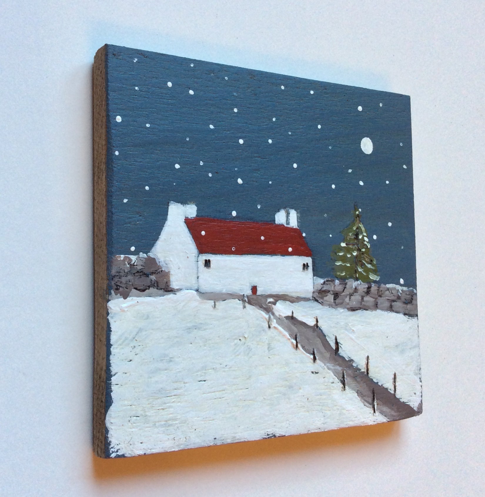 Mixed Media Art on wood By Louise O'Hara - "Evening snowfall”