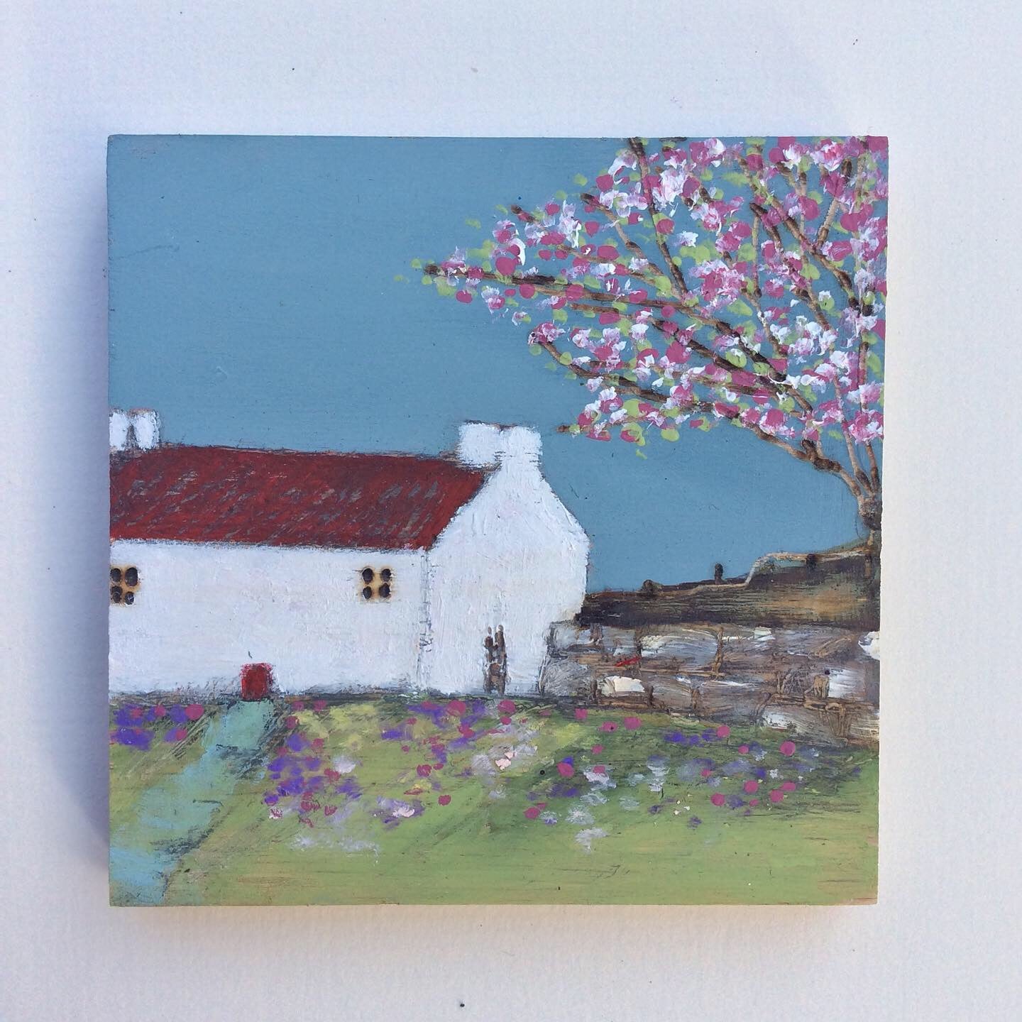 Mixed Media Art on wood By Louise O'Hara - "Springtime Cottage”