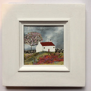 Mixed Media Art on wood By Louise O'Hara - "Flowers in bloom at Cherrywood Cottage”