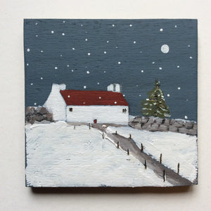 Mixed Media Art on wood By Louise O'Hara - "Evening snowfall”