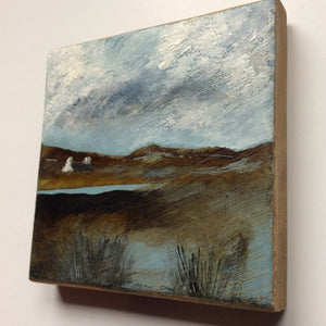 Mini Mixed Media Art on wood By Louise O'Hara - "Storm over the Tarn"