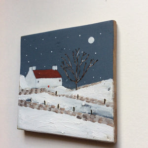 Mixed Media Art on wood By Louise O'Hara - "The first snowfall”