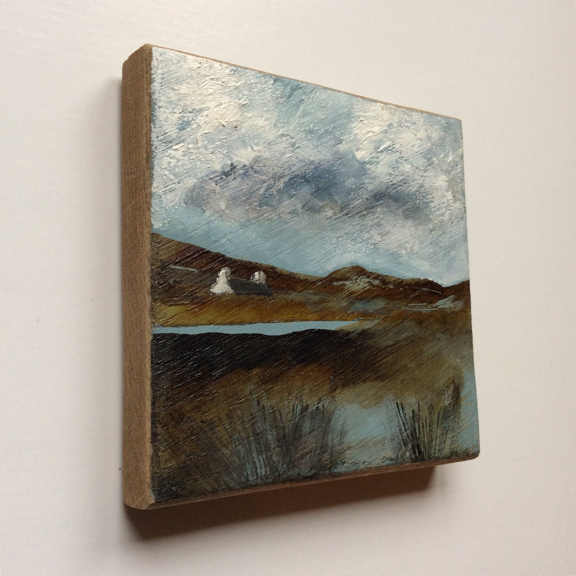 Mini Mixed Media Art on wood By Louise O'Hara - "Storm over the Tarn"